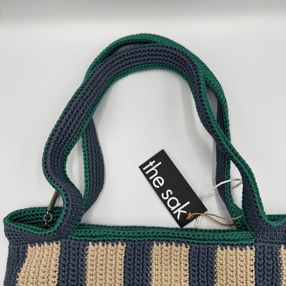 The Sak Gen Tote Bag Women's Green Beige Striped Crochet Recycled 109915 - Picture 6 of 12